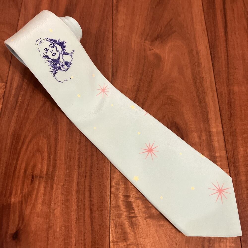 Vintage Marilyn Monroe Starburst Necktie Blue 60s Style MCM Pop Art Silky Comfy